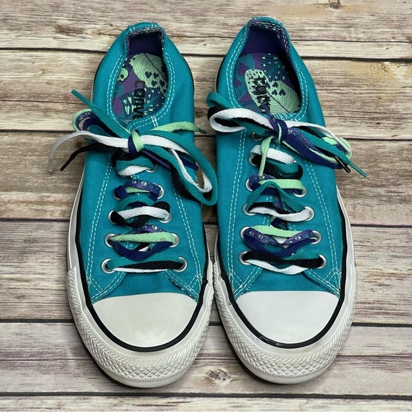 Converse Chuck Taylor All Star Teal Tropical Skull Triple Laces Mens 6 Womens 8 - Picture 5 of 16
